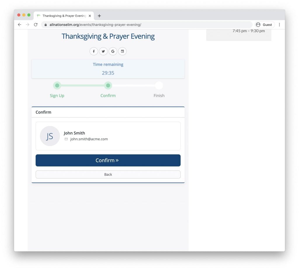 Website Event Confirm