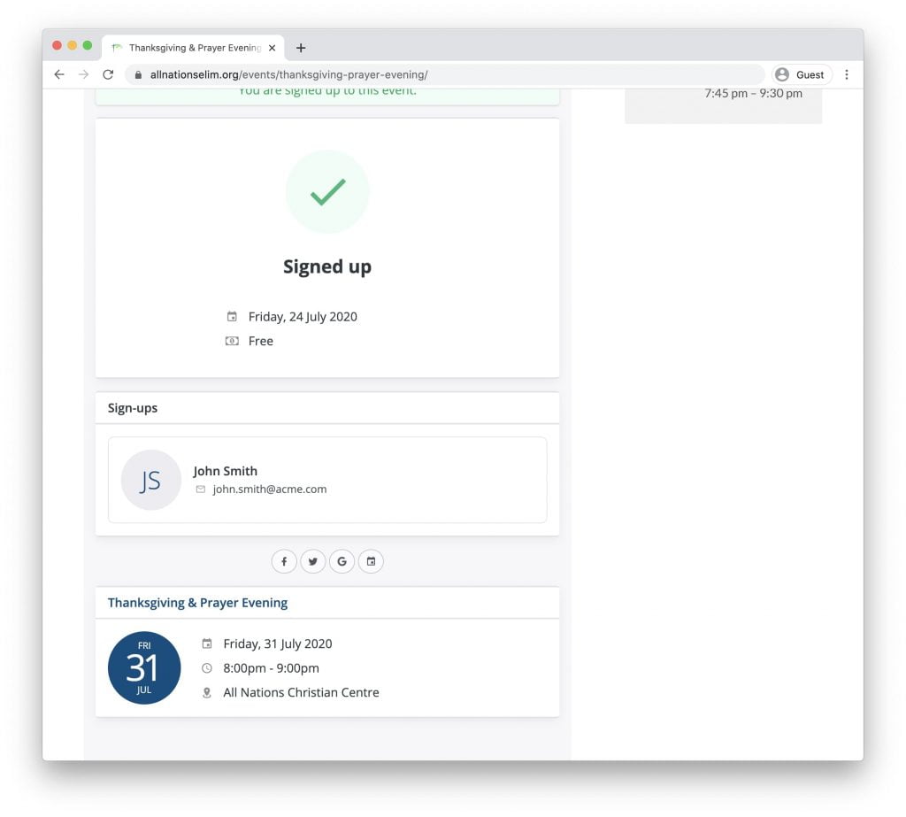 Website Event Signed Up